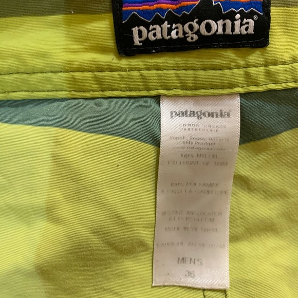 Patagonia Men's Wavefarer Broad Striped Swim Shorts - Green and Yellow - Picture 6 of 8